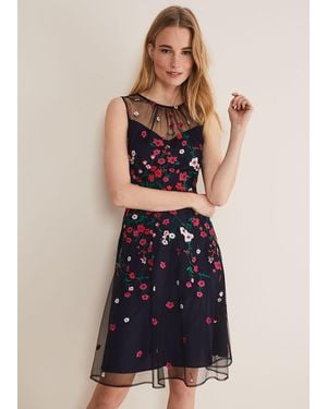 Phase Eight Sloane Mesh Ditsy Floral Dress - Blue