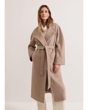 Phase Eight Aoife Collarless Wool Wrap Midi Coat - Natural