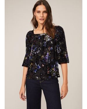 Phase Eight Alisa Square Neck Printed Top - Black