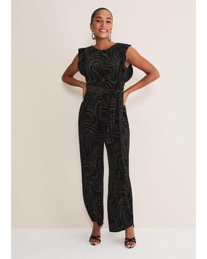Phase Eight Victoriana Swirl Velvet Jumpsuit - Black