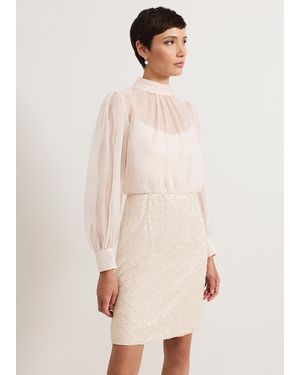 Phase Eight Amina Sequin Skirt Chiffon Top Dress - Natural