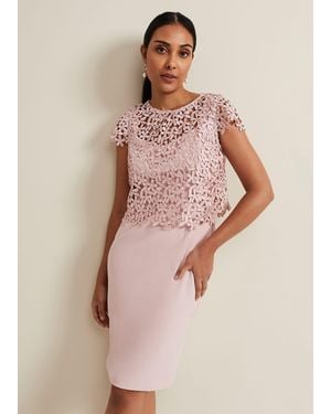 Phase Eight Petite Daisy Lace Midi Dress - Pink