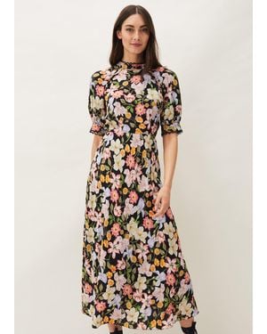 Phase Eight Penelope Floral Puff Sleeve Midi Dress - White