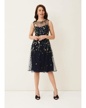 Phase Eight Esmeralda Embroidered Fit & Flare Dress - Blue