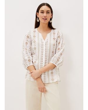 Phase Eight Caela Broderie Blouse - White