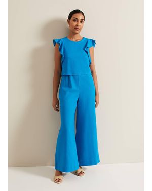 Phase Eight Petite Aubrey Linen Frill Jumpsuit - Blue