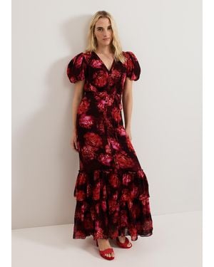 Phase Eight Amaris Floral Puff Sleeve Maxi Dress - Red