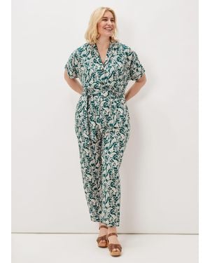 Phase Eight Lissa Linen Palm Print Wide Leg Jumpsuit - Blue
