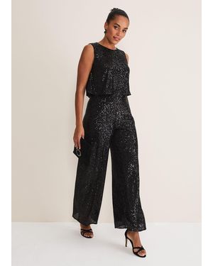 Phase Eight Aubrey Sequin Wide Leg Jumpsuit - Black