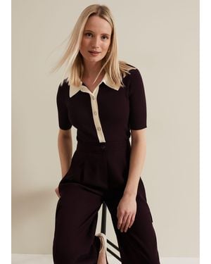 Phase Eight Rosie Tipped Collar Top - Black