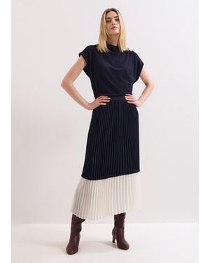Phase Eight Petite Eleanor Colour Block Pleated Skirt - Blue