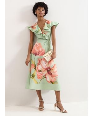Phase Eight Petite Matilda Floral Linen Midi Dress - White
