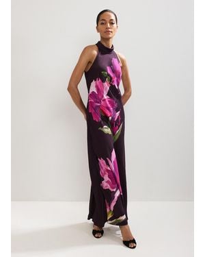 Phase Eight Petite Marcella Satin Printed Maxi Dress - Red