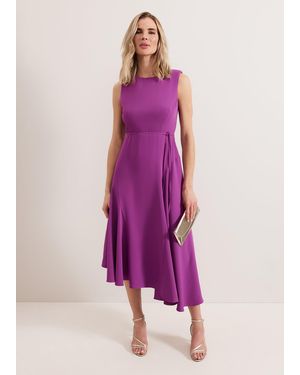 Phase Eight Maya Plain Asymmetric Midi Dress - Pink