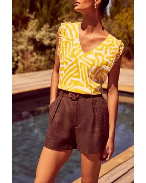 Phase Eight Syona Printed Linen Blouse - Yellow