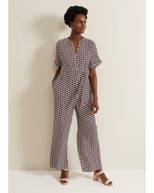 Phase Eight Andra Geo Tie Waist Jumpsuit - Natural
