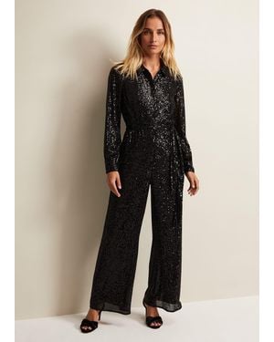 Phase Eight Alessandra Sequin Shirt Jumpsuit - Black