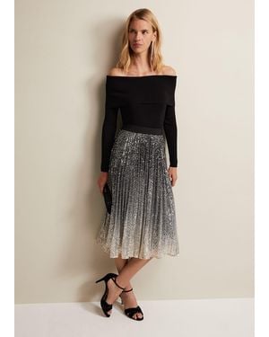 Phase Eight Celeste Sequin Ombre Pleated Midi Skirt - Multicolour