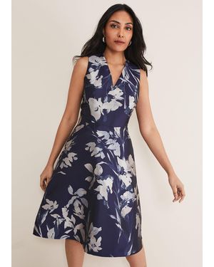 Phase Eight Petite Cassy Jaquard Floral Midi Dress - Blue
