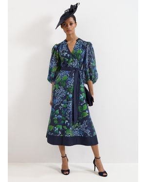 Phase Eight Nixie Floral Print Midi Shirt Dress - Blue