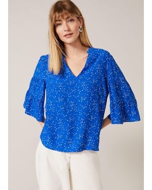 Phase Eight Marla Spot Tiered Sleeve Blouse - Blue