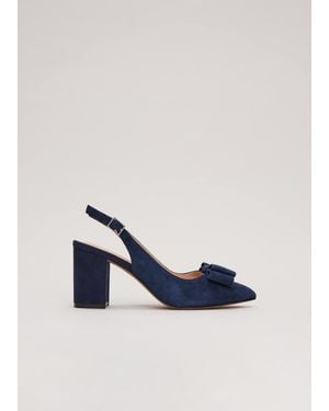 Phase Eight Bow Front Slingback Block Heel Shoes - Blue