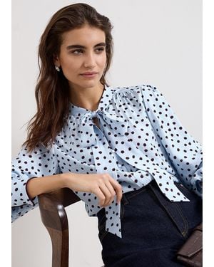 Phase Eight Coco Polka Dot Tie Neck Blouse - Blue