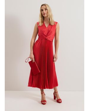 Phase Eight Celestia Wrap Front Pleat Midi Dress - Red