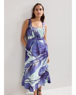 Phase Eight Linda Leaf Print Midi Dress - Blue