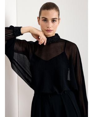Phase Eight Bethany Sequin Neck Batwing Top - Black