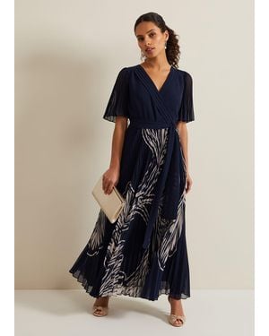 Phase Eight Abigail Printed Pleat Midaxi Dress - Blue