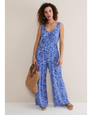 Phase Eight Juliana Zebra Print Jersey Jumpsuit - Blue