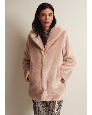Phase Eight Meg Faux Fur Coat - Pink