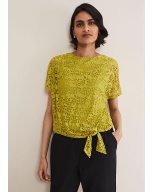 Phase Eight Kirstin Leaf Print Burnout Top - Yellow