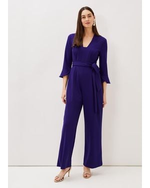 Phase Eight Eydie Fluted Sleeve Jumpsuit - Blue