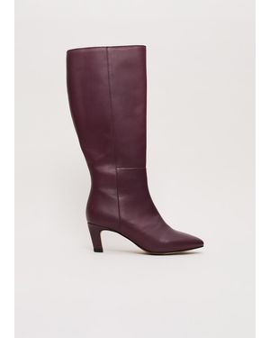 Phase Eight Leather Knee High Low Heeled Boots - Purple