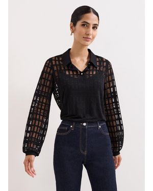 Phase Eight Kennedy Check Burnout Top - Black