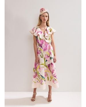 Phase Eight Matilda Floral Linen Ruffle Dress - Pink