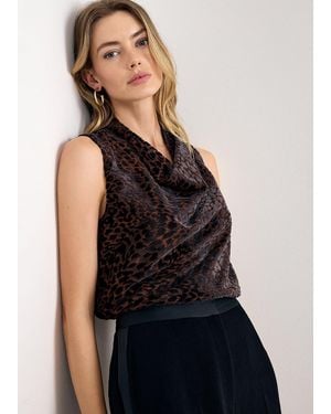 Phase Eight Lulu Leopard Print Cowl Neck Top - Blue