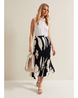 Phase Eight Elmina Floral Pleated Skirt - Natural