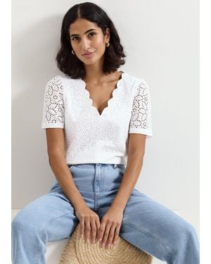 Phase Eight Freya Broderie Scallop T Shirt - White