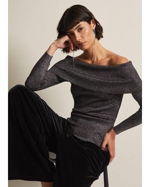 Phase Eight Iris Bardot Knitted Top - Black