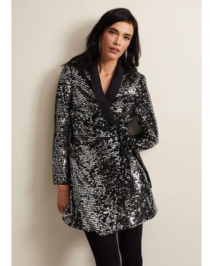 Phase Eight Brea Wrap Tuxe Sequin Dress - Black