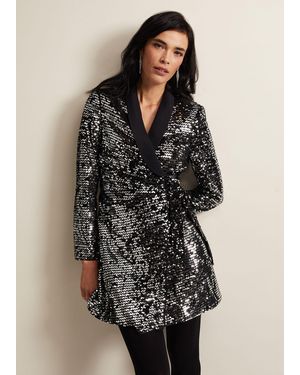 Phase Eight Brea Wrap Tuxe Sequin Dress - Black