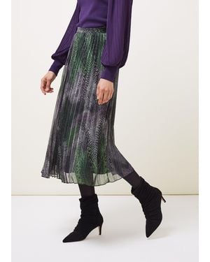 Phase Eight Camina Snake Print Pleated Maxi Skirt - Black