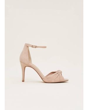 Phase Eight Nude Suede Open Toe Heels - Natural