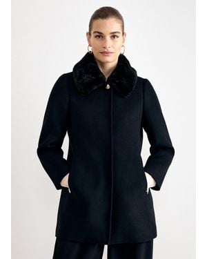 Phase Eight Issy Faux Fur Collar Wool Coat - Blue