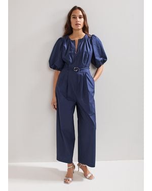 Phase Eight Joni Puff Sleeve Belted Jumpsuit - Blue