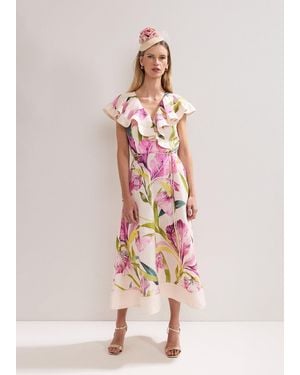 Phase Eight Matilda Floral Linen Ruffle Dress - Pink