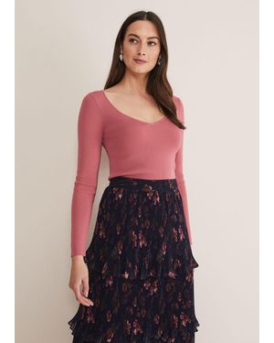 Phase Eight Azura Sweetheart Neck Knit Top - Red